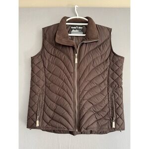 Powder River Brown Goose Down Puffer Vest Womens Large Fleece Western Ranch Work